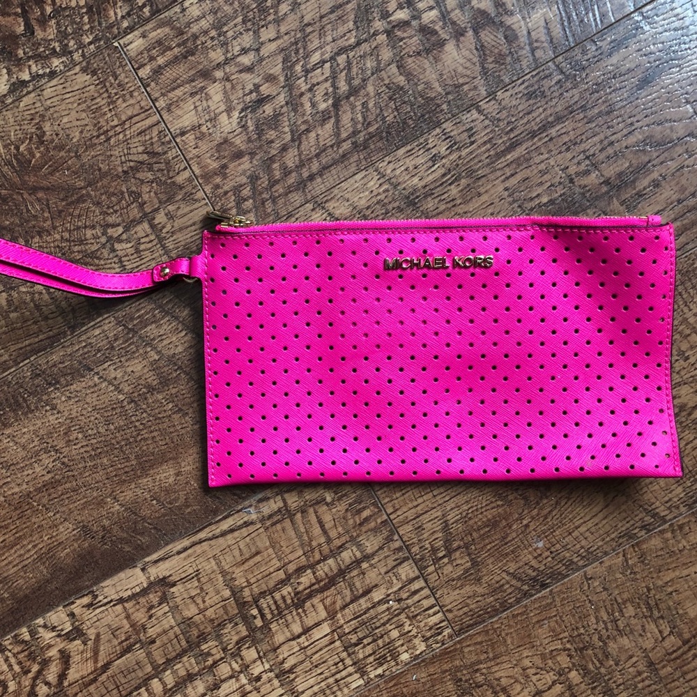 Michael Kors Saffiano Leather Hot Pink Wristlet